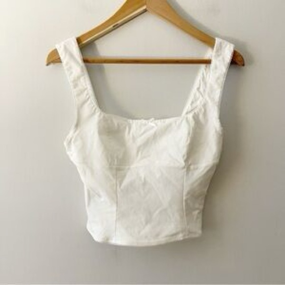 Bershka White Square Milkmaid Bow Corset Top